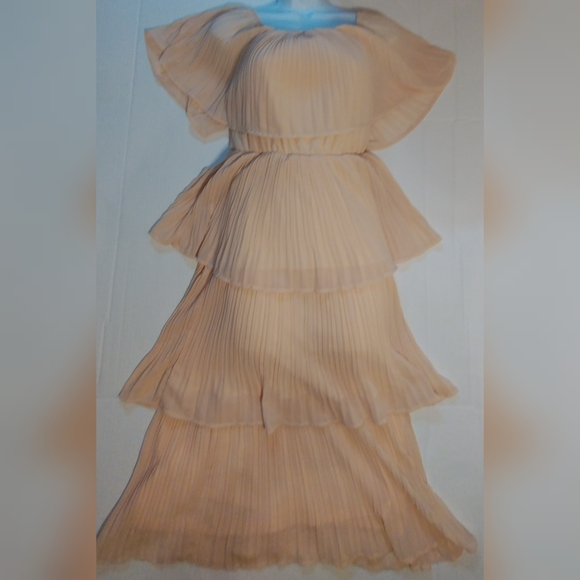 She + Sky Peach Pleated Maxi Dress - Picture 1 of 6